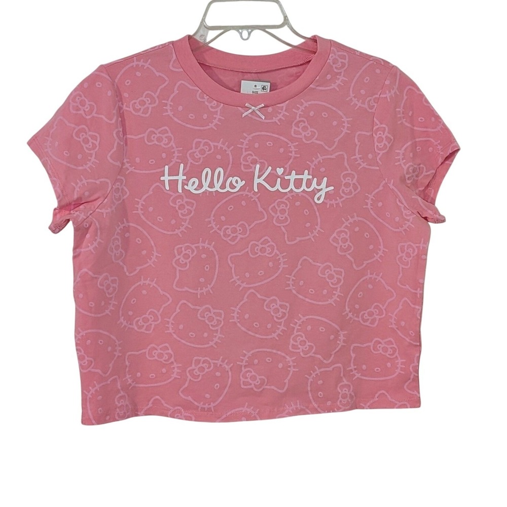 Hello Kitty T-Shirt Begonia Pink All Over Print Crop Top XL NWT